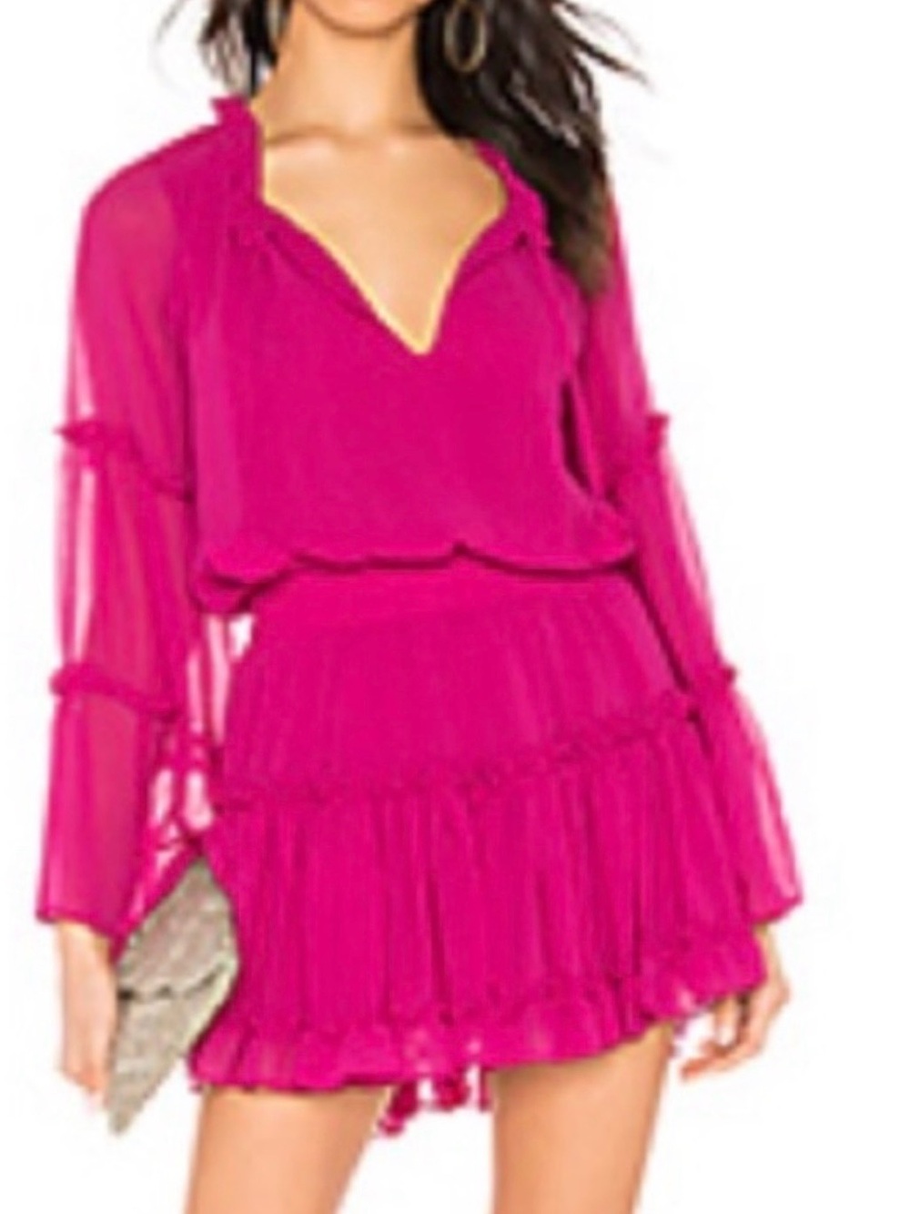 Misa Los Angeles Hot Pink Ruffle Tiered Dress - Picture 3 of 4